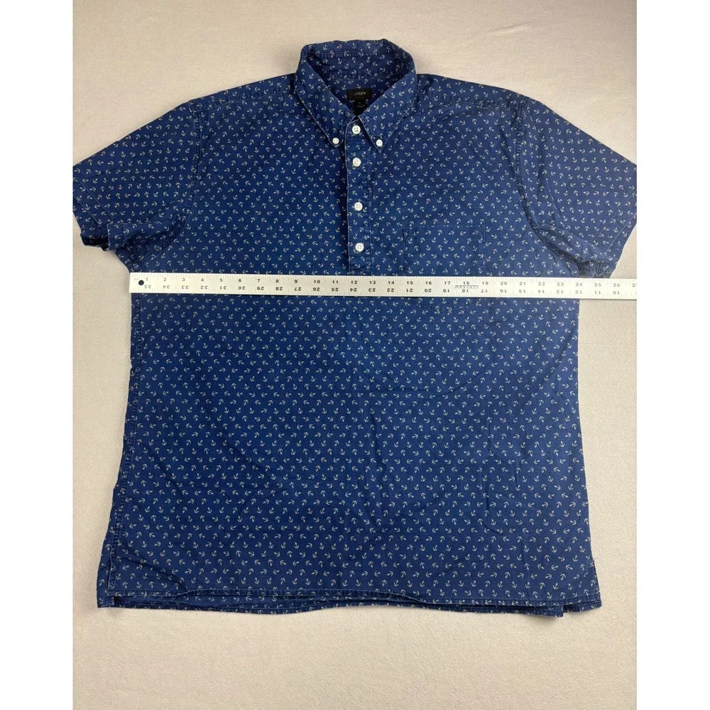 J.Crew Mens XL Popover Shirt Blue Anchor Print Short Sleeve Button Down Casual